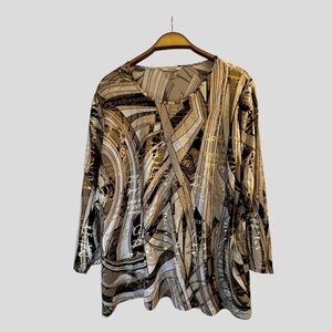 TanJay Women’s Top Size XL Crewneck White Cream Gold Accents 3/4 Sleeves